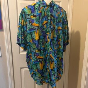 Vintage Women’s Silk Floral Button-Down Shirt, Size 20W